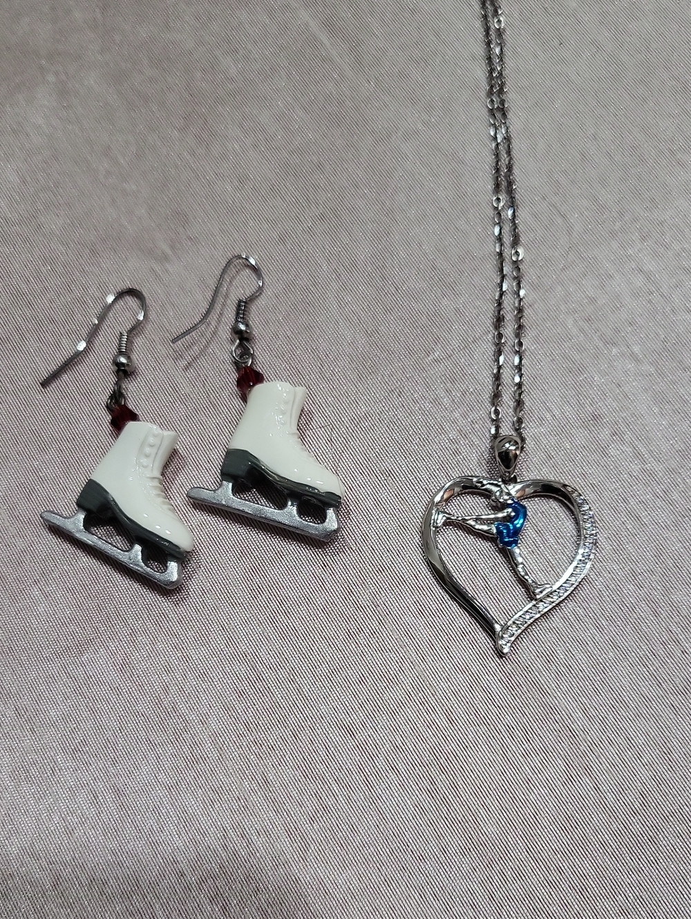 Sterling Silver Figure Skater Necklace + Skate Earrings
